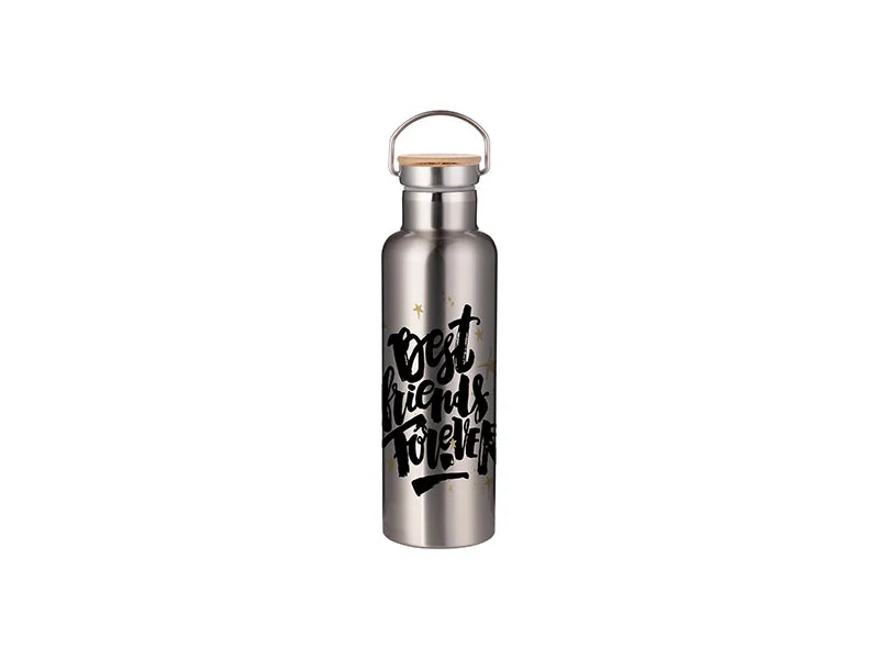 Sublimation 750ml/25oz Portable Bamboo Lid Stainless Steel Bottle (Silver)