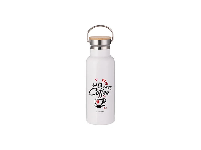 Sublimation 500ml/17oz Portable Bamboo Lid Stainless Steel Bottle (White)