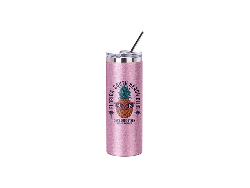 Sublimation 20oz/600ml Glitter Stainless Steel Skinny T Tumbler with Straw & Lid (Pink)