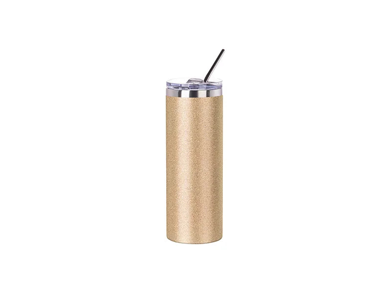 20oz/600ml Sublimation Glitter Stainless Steel Skinny  Tumbler with Straw & Lid(Gold)