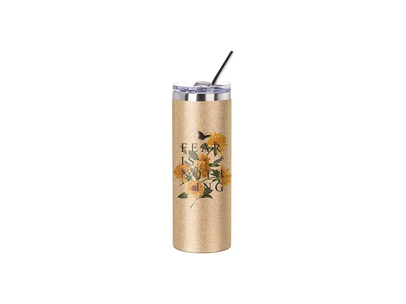 20oz/600ml Sublimation Glitter Stainless Steel Skinny  Tumbler with Straw & Lid(Gold)