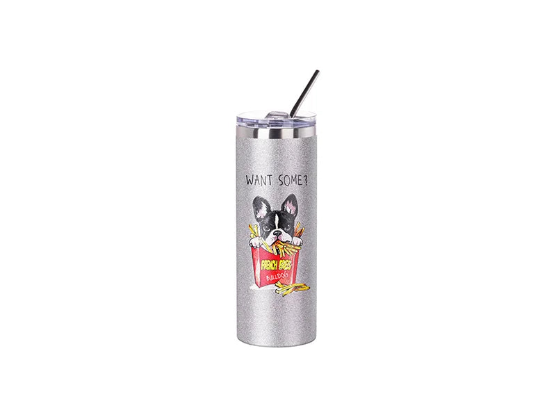 Sublimation 20oz/600ml Glitter Stainless Steel Skinny Tumbler with Straw & Lid (Silver)