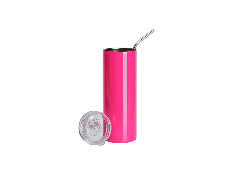 Sublimation Blanks 20oz/600ml Stainless Steel Fluorescent Tumbler with Straw & Lid(Rose Red)