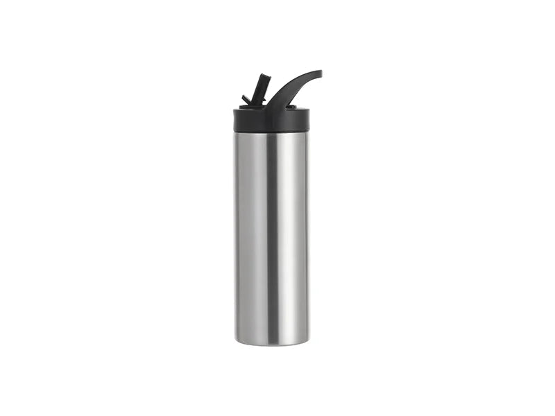 Sublimation Blanks 20oz/600ml Stainless Steel Skinny Tumbler with Black Portable Straw Lid(Silver)