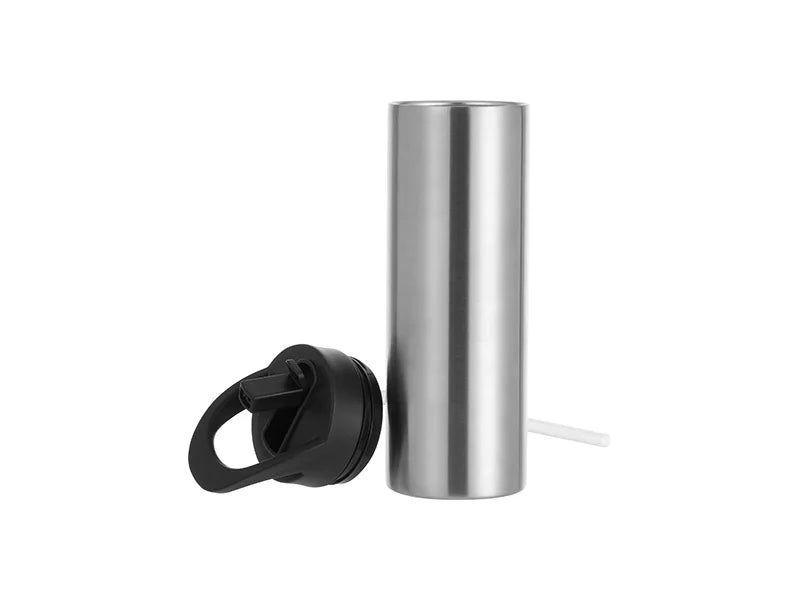 Sublimation Blanks 20oz/600ml Stainless Steel Skinny Tumbler with Black Portable Straw Lid(Silver)