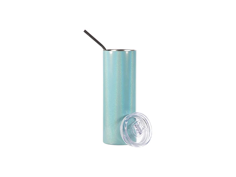 Sublimation 20oz/600ml Glitter Sparkling Stainless Steel Skinny Tumbler w/ Straw (Light Blue)