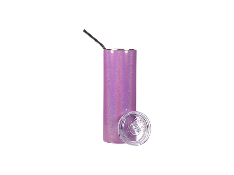 Sublimation 20oz/600ml Glitter Sparkling Stainless Steel Skinny Tumbler w/ Straw (Purple)