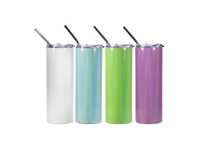 Sublimation 20oz/600ml Glitter Sparkling Stainless Steel Skinny Tumbler w/ Straw (Purple)