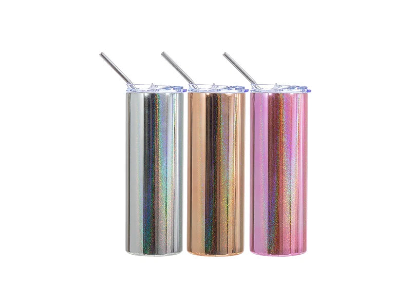 20oz/600ml Sublimation Blanks Stainless Steel Metallic Plated Glitter Skinny Tumbler (Gold)