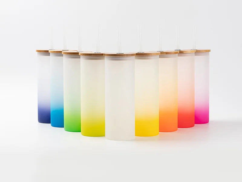 17oz/500ml Sublimation Blanks Glass Skinny Tumbler (Frosted, Gradient Color)