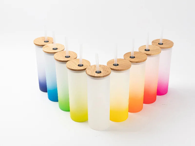 17oz/500ml Sublimation Blanks Glass Skinny Tumbler (Frosted, Gradient Color)