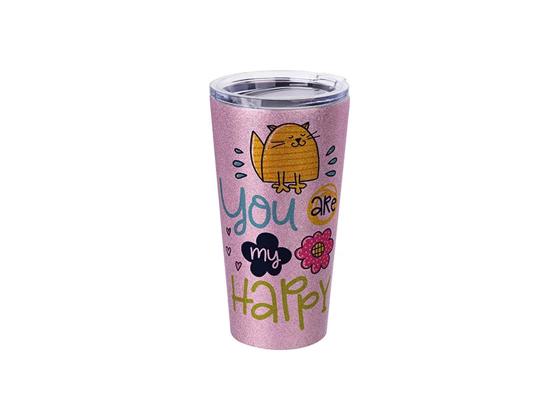 Sublimation 16oz/480ml Glitter Stainless Steel Tumbler w/ Lid (Pink)