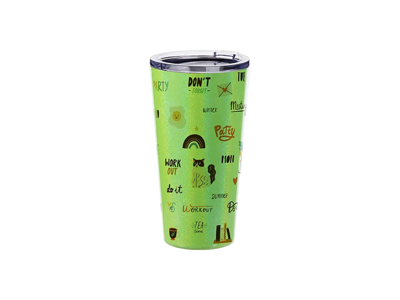 Sublimation 16oz/480ml Glitter Sparkling Stainless Steel Tumbler w/ Lid (Green)