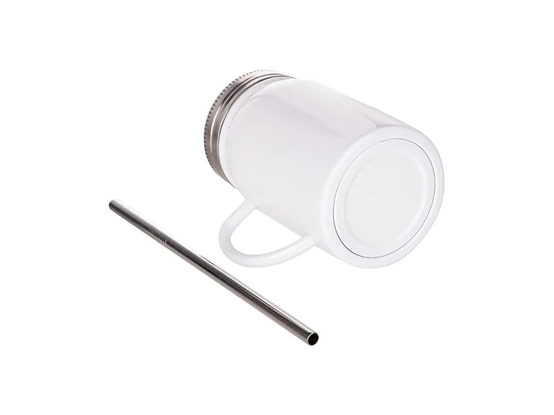 17oz/500ml Sublimation Stainless Steel Mason Jar with Straw& Handle (White)