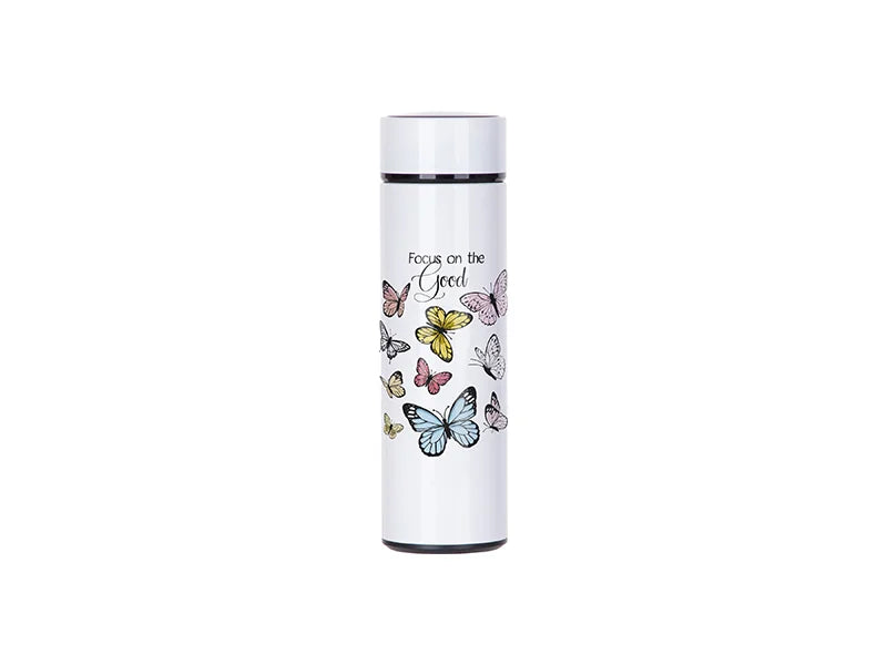 16oz/450ml Sublimation Smart Stainless Steel Flask w/ Temperature Display (White)