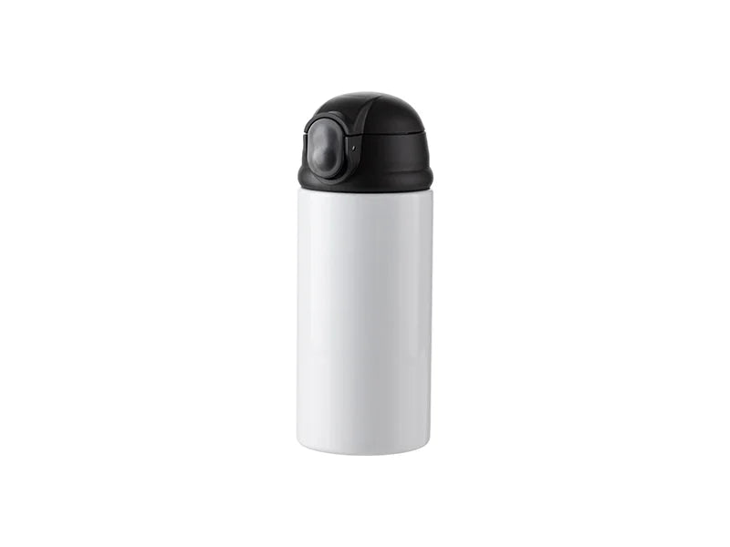 12oz/360ml Sublimation Blanks Kids Stainless Steel Bottle With Silicon Straw & Black Cap (White)