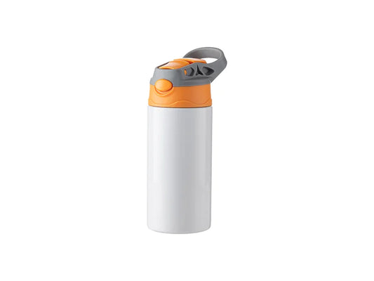 12oz/360ml Kids Water Bottle With Silicon Straw & Gray Handle Lid for Sublimation Printing Blank White