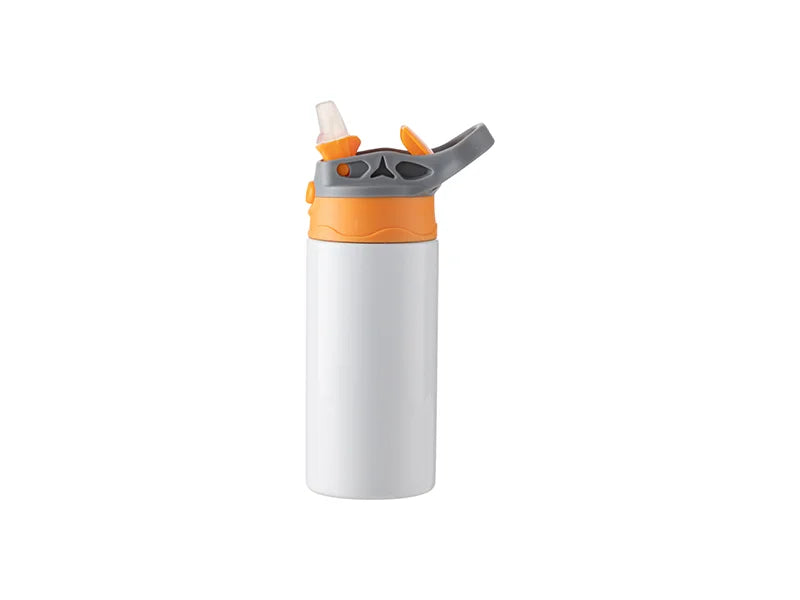 12oz/360ml Kids Water Bottle With Silicon Straw & Gray Handle Lid for Sublimation Printing Blank White
