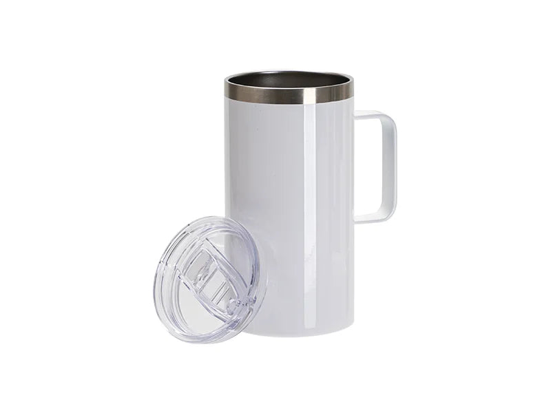 Sublimation Blanks 20oz/600ml Stainless Steel Silver Edge Mug with Handle & Slide Lid(White)