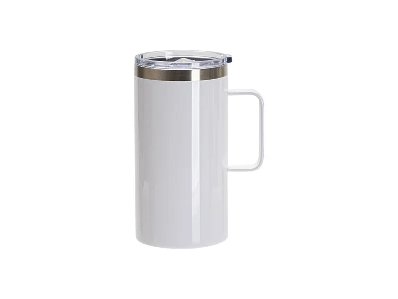 Sublimation Blanks 20oz/600ml Stainless Steel Silver Edge Mug with Handle & Slide Lid(White)