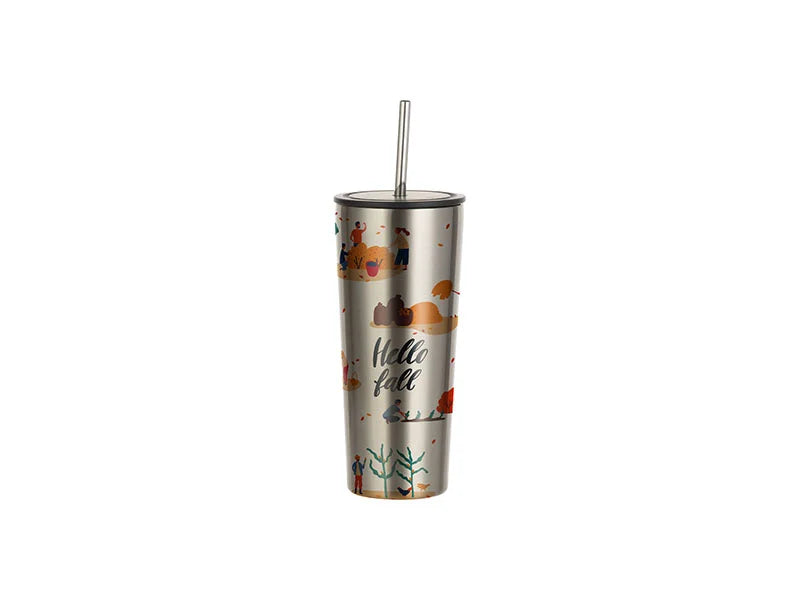 Sublimation 22oz/650ml Stainless Steel Tumbler w/ Straw (Silver)