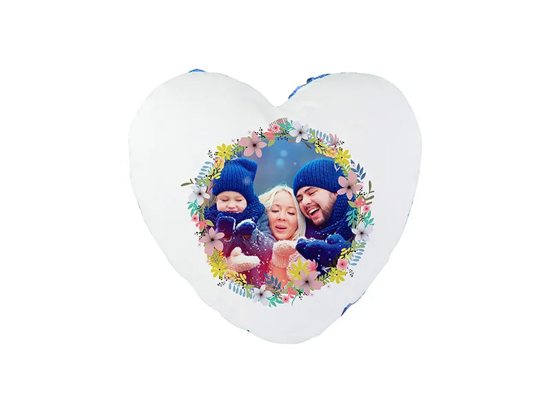 Sublimation Heart Shaped Sequin Pillow Cover (Dark Blue w/ White, 39*44cm)