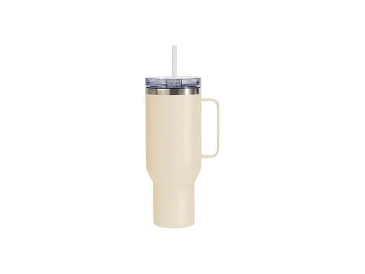 Sublimation 40oz/1200ml Stainless Steel Matte Travel Tumbler with Silver Trim &Clear Slide Lid & Plastic Straw(Matte Metal Handle, White Swan)