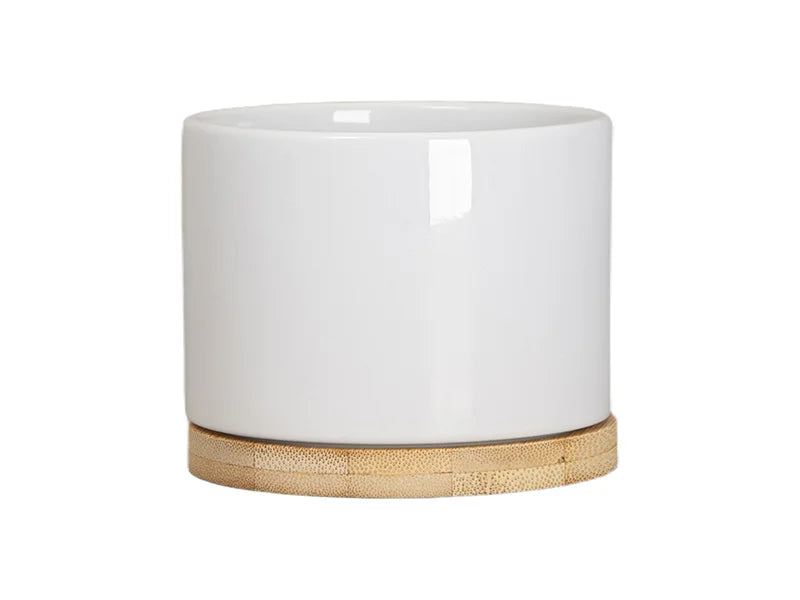 Sublimation Small Ceramic Plant Pot with Bamboo Base