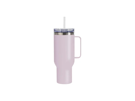 Sublimation 40oz/1200ml Stainless Steel Matte Travel Tumbler with Silver Trim &Clear Slide Lid & Plastic Straw(Matte Metal Handle, Light Purple)