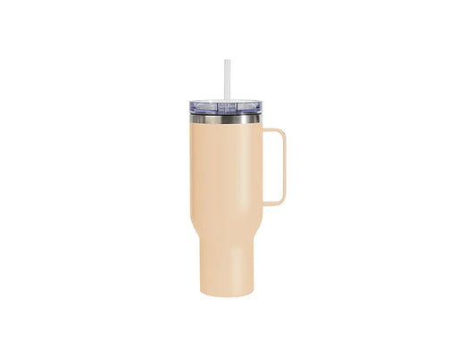 Sublimation 40oz/1200ml Stainless Steel Matte Travel Tumbler with Silver Trim &Clear Slide Lid & Plastic Straw(Matte Metal Handle, Light Pink)