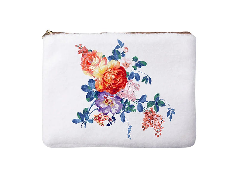 Sublimation Blended Plush Pencil/ Makeup Case (White w/ Red)