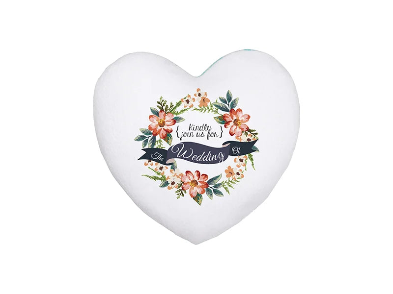 Sublimation Heart Shaped Blended Plush Pillow Cover(White w/ Light Blue, 40*40cm)