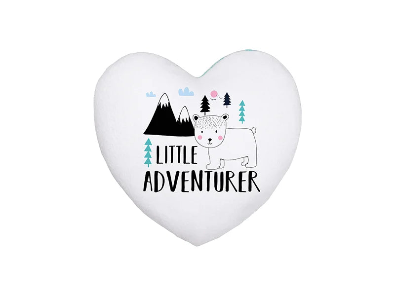 Sublimation Heart Shaped Blended Plush Pillow Cover(White w/ Green, 40*40cm)