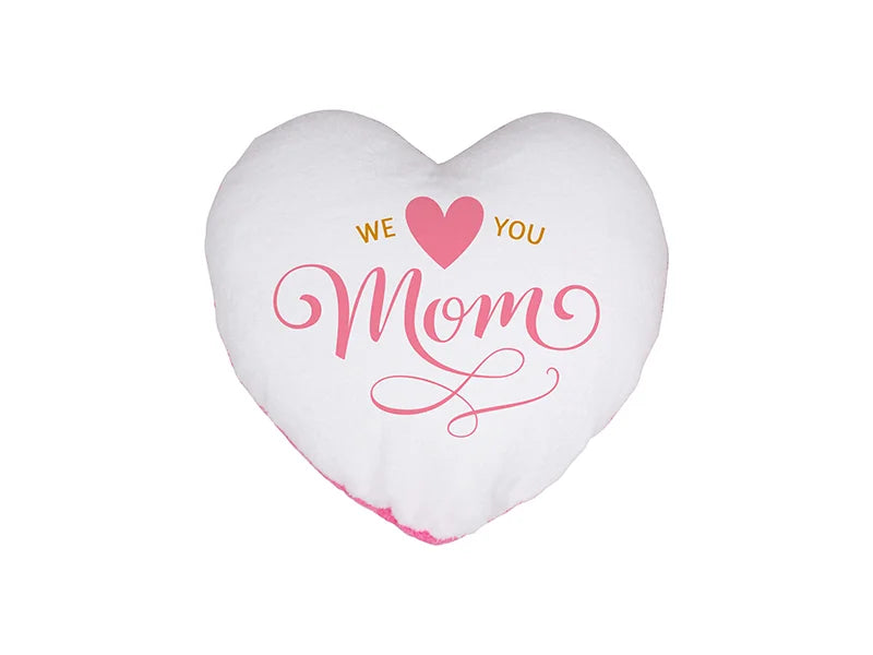 Sublimation Heart Shaped Blended Plush Pillow Cover(White w/ Pink, 40*40cm)