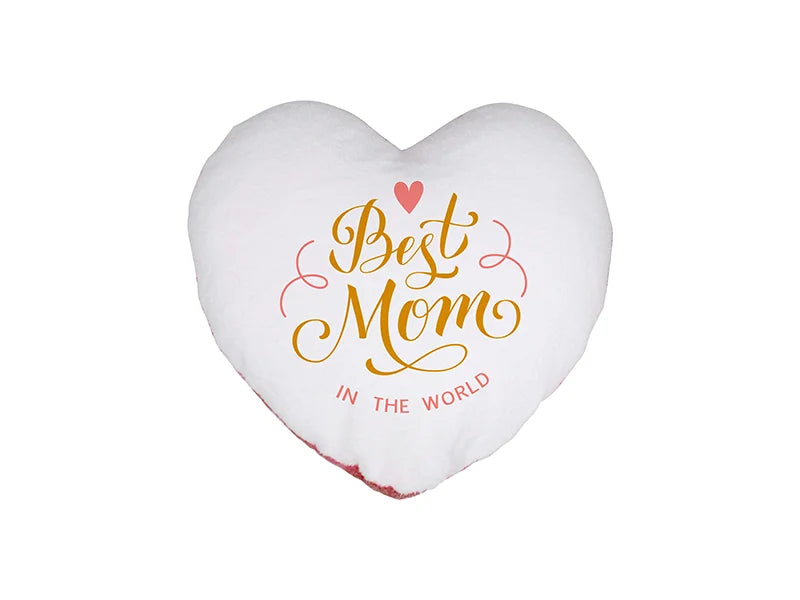 Sublimation Heart Shaped Blended Plush Pillow Cover(White w/ Red, 40*40cm)