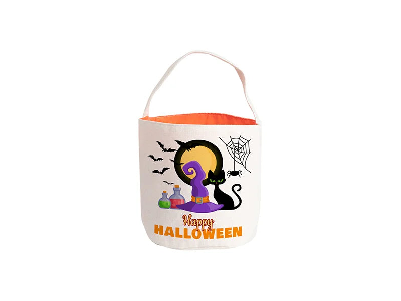 Sublimation Blanks Linen Halloween Shopping Bag(Orange interior,23*35cm)