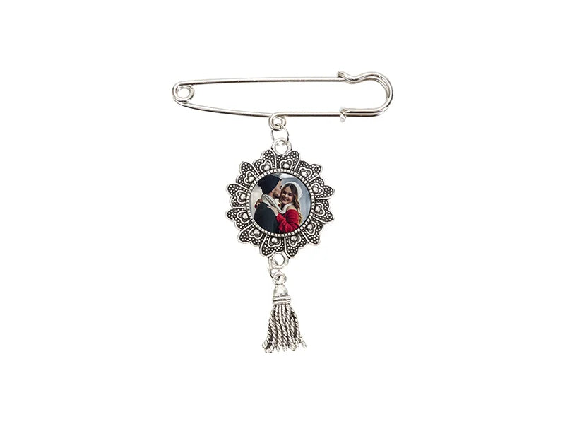 Sublimation Blanks Pin Brooch Charm w/ Tassel Pendant (Lacey, 5.5*7cm)
