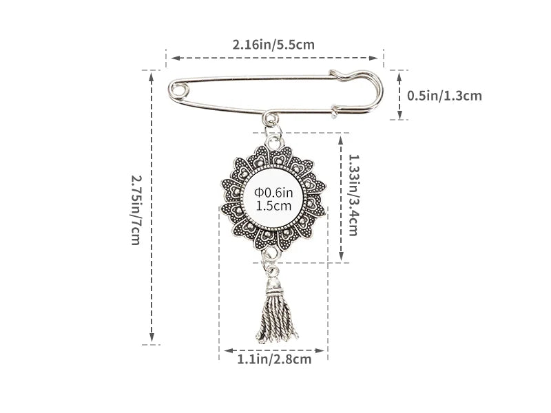 Sublimation Blanks Pin Brooch Charm w/ Small Strip Pendant (Round, 5.5*7cm)