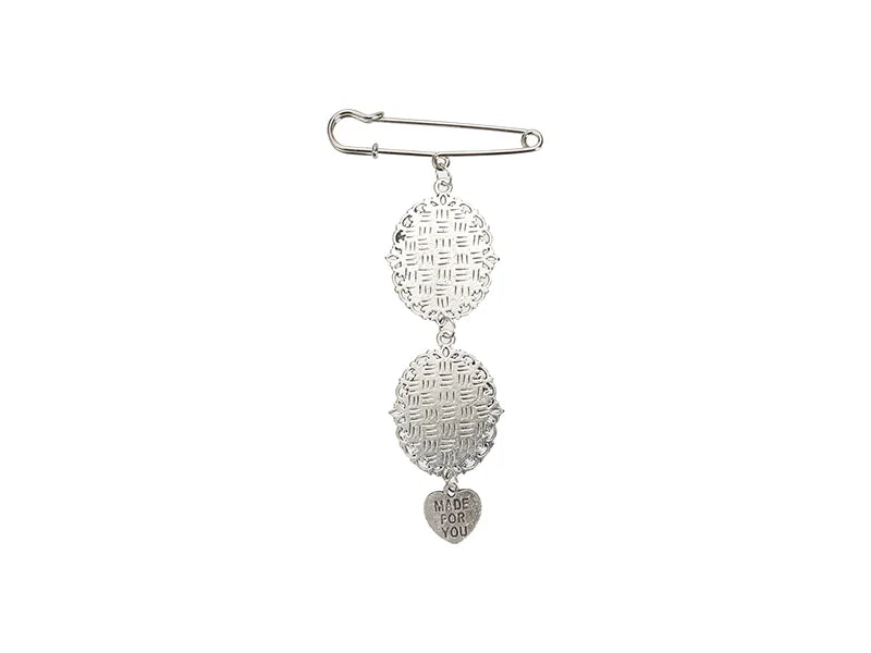 Sublimation Blanks Oval Name Badge w/ Heart Pendant (Silver)