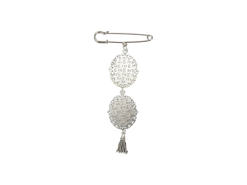 Sublimation Blanks Oval Name Badge w/ Tassel Pendant (Silver)