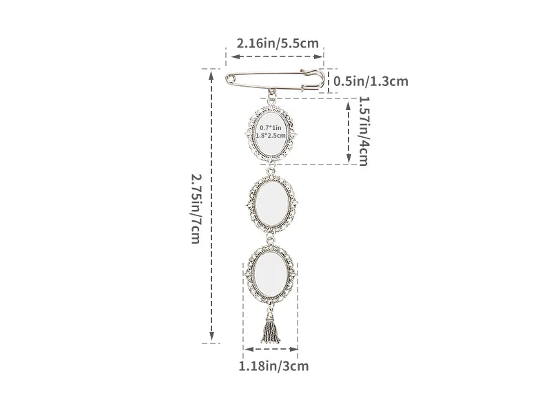 Sublimation Blanks Pin Brooch Charm w/ Small Strip Pendant (Round, 5.5*7cm)