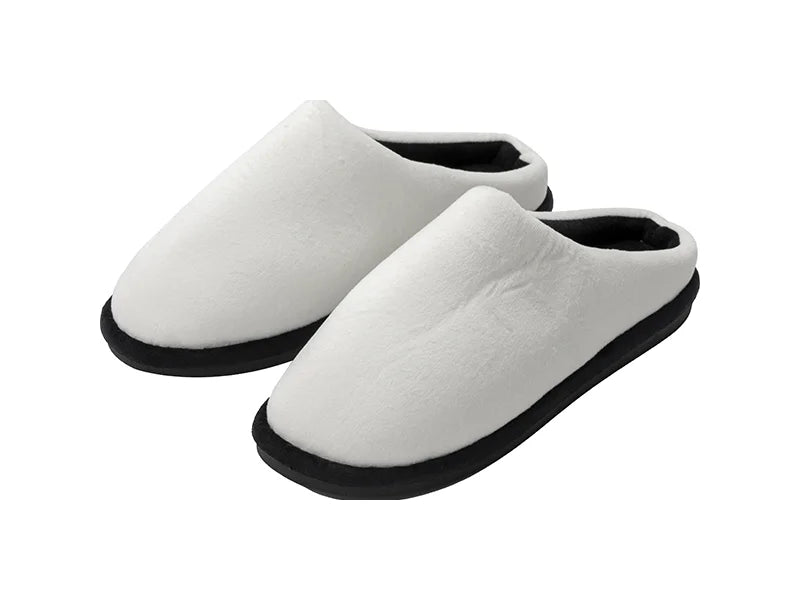 Sublimation Adult Fuzzy  Close Toe Slippers (White/Black, 38-39#)