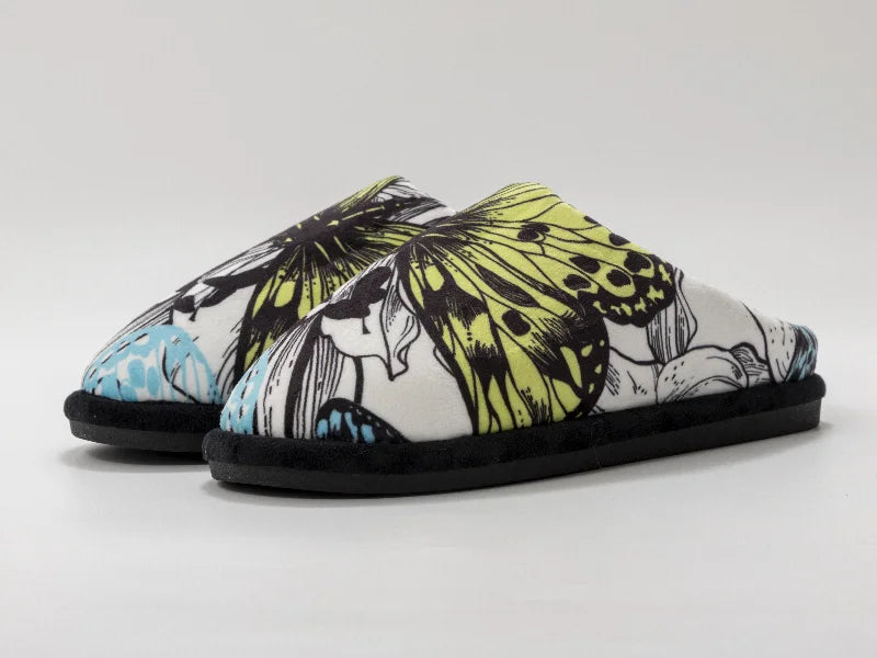 Sublimation Adult Fuzzy  Close Toe Slippers (White/Black, 38-39#)