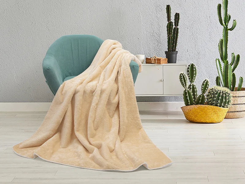 Arctic Fleece Lined Sublimation Microfiber Blanket(Khaki/White, 152*203cm/60inchx 80inch)