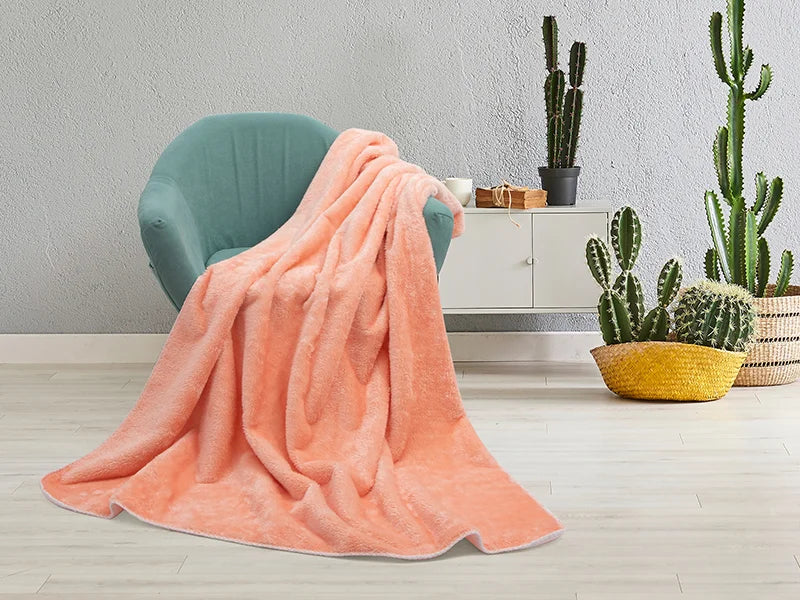 Arctic Fleece Lined Sublimation Microfiber Blanket(Coral Pink/White, 152*203cm/60inchx 80inch)