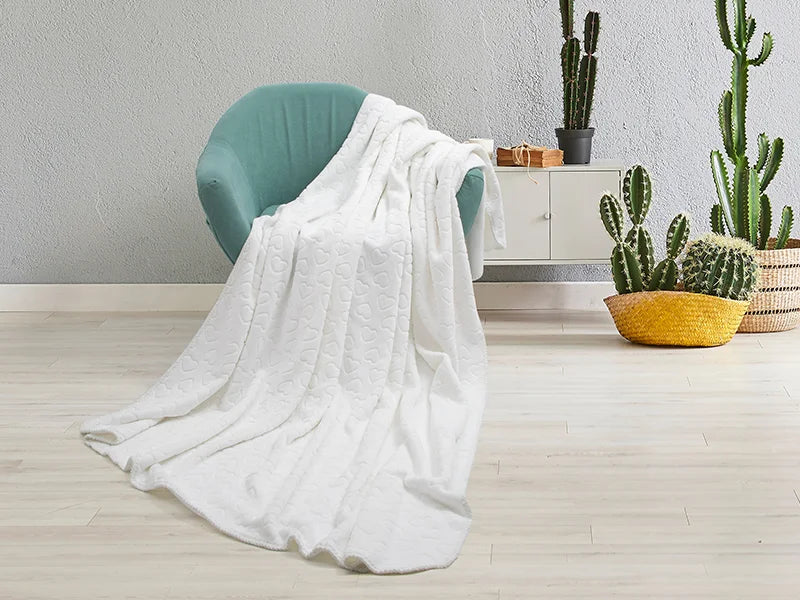 Heart Embossed Sublimation Minky Blanket(White, 152*203cm/60inchx 80inch)