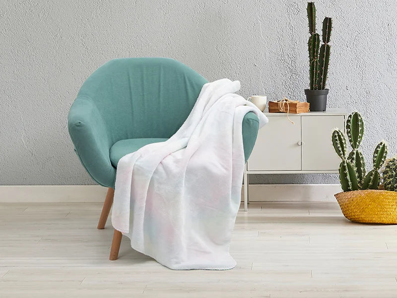 Tie Dyed PV Fleece Lined Sublimation Minky Blanket(White, 152*203cm/60inchx 80inch)