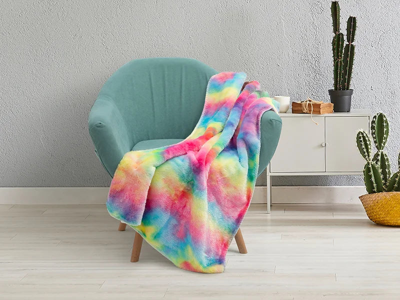Tie Dyed PV Fleece Lined Sublimation Minky Blanket(White, 152*203cm/60inchx 80inch)