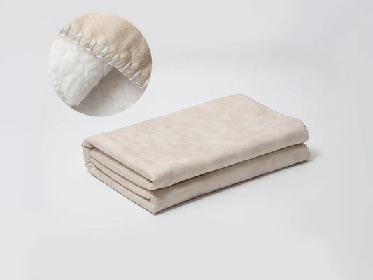 Arctic Fleece Lined Sublimation Leathaire Blanket(White/Beige, 145*203cm/60inchx 80inch)