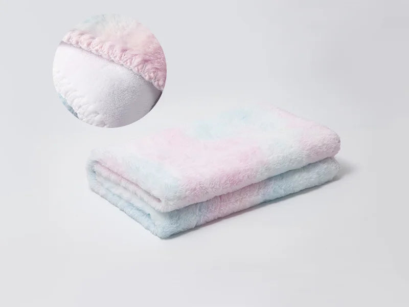 Tie Dyed Faux Fur Lined Sublimation Minky Blanket(White, 76*101cm/30inchx 40inch)